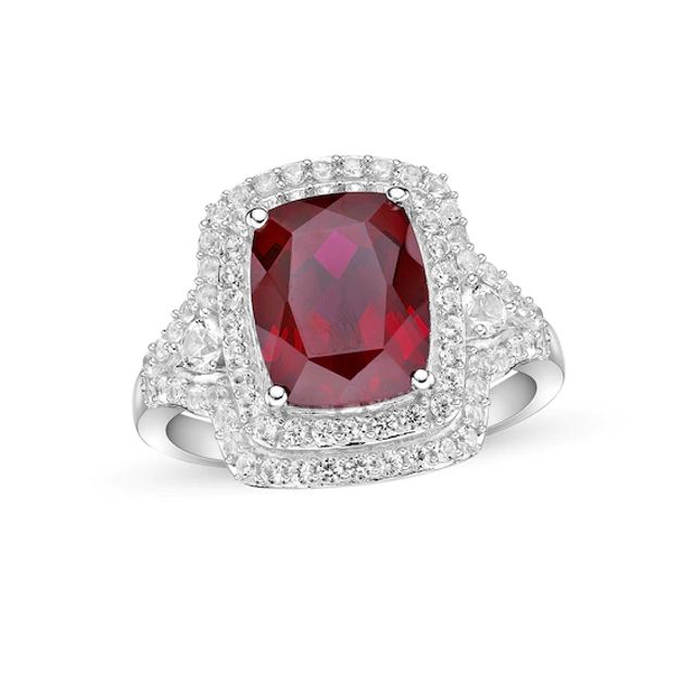 3 CT. Side Stone Lab Grown Ruby Engagement Ring With Hidden Halo | Ruby  engagement ring, Bridal sets, Engagement