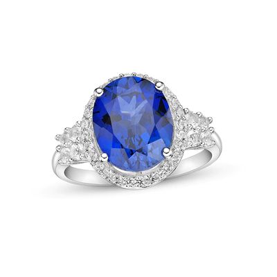 Blue & White Lab-Created Sapphire Cocktail Ring Sterling Silver