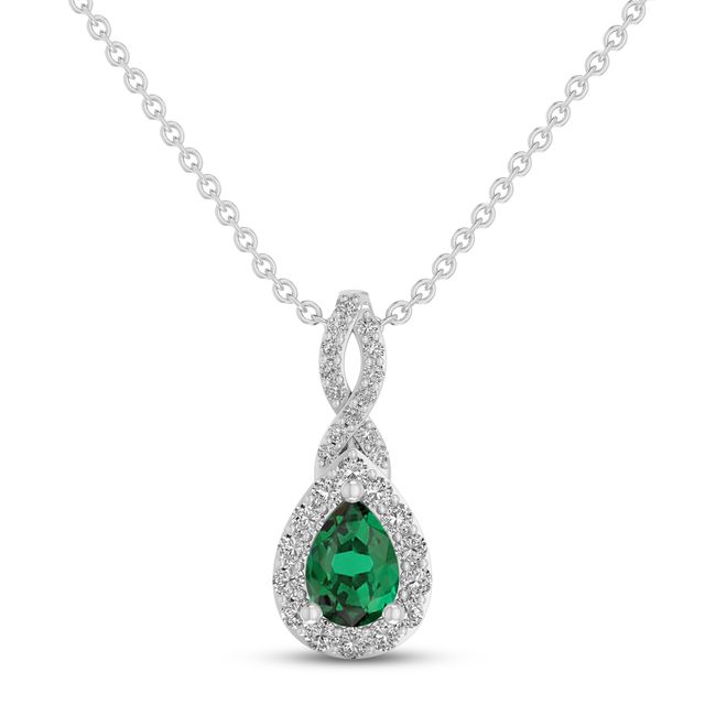 Lab-Created Emerald & White Lab-Created Sapphire Necklace Sterling Silver 18"