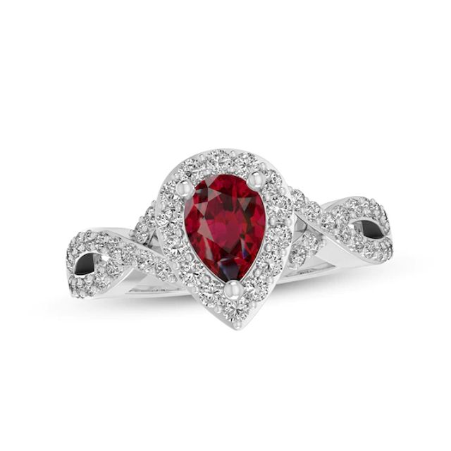 Lab-Created Ruby & White Lab-Created Sapphire Ring Sterling Silver