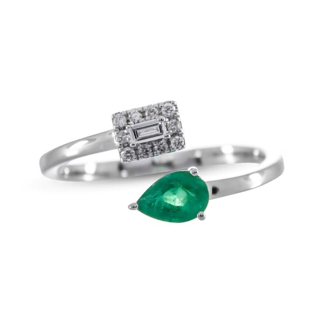 Kay Emerald & Diamond Deconstructed Ring 1/10 ct tw Baguette & Round-cut 10K White Gold