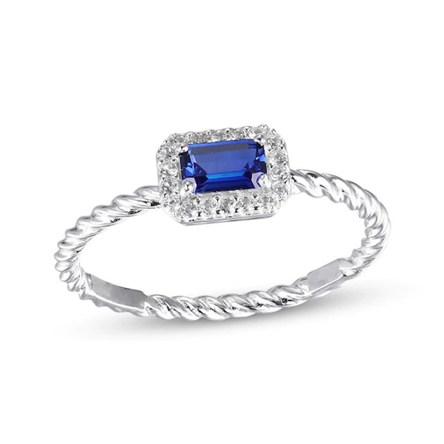 Blue & White Lab-Created Sapphire Rope Ring Sterling Silver