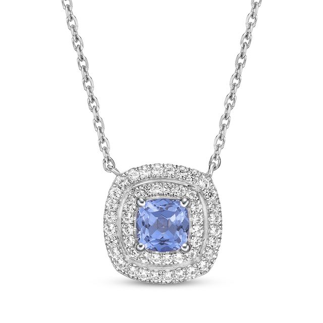 Gems of Serenity Cushion-Cut Blue & White Lab-Created Sapphire Necklace Sterling Silver 18"