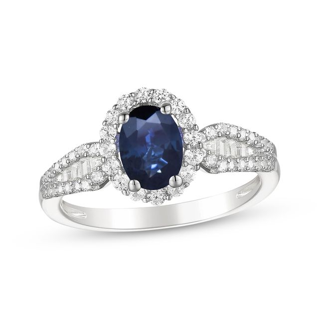 Oval-Cut Blue Sapphire & Diamond Ring 3/8 ct tw 10K White Gold