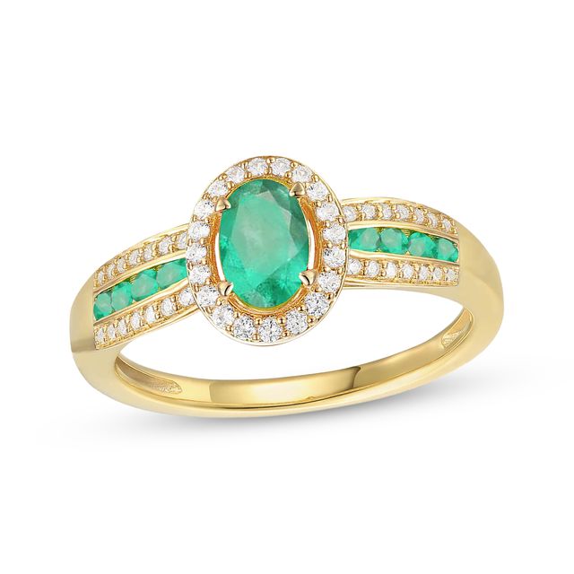 Oval-Cut Emerald & Diamond Ring 1/5 ct tw 10K Yellow Gold