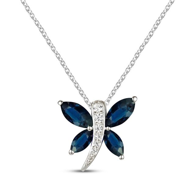 Marquise-Cut Blue Sapphire & Diamond Accent Dragonfly Necklace 10K White Gold