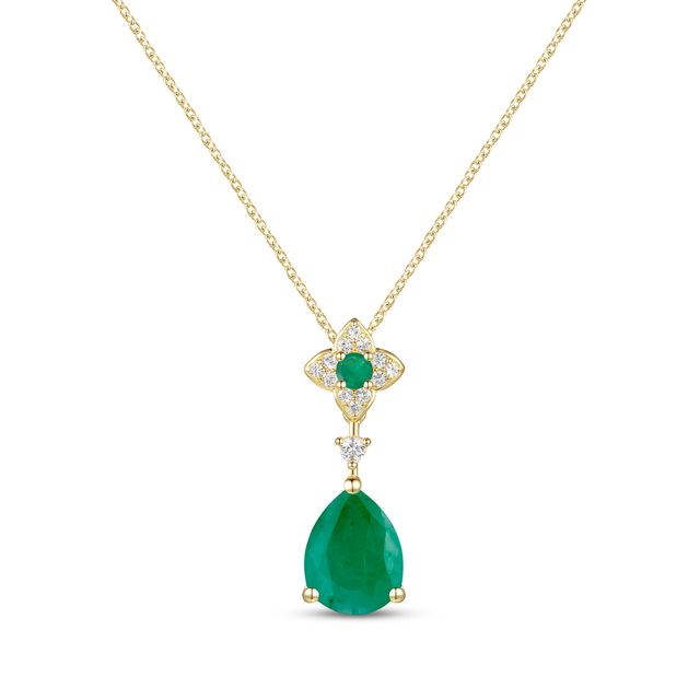 Pear-Shaped Emerald & Diamond Necklace 1/15 ct tw 10K Yellow Gold