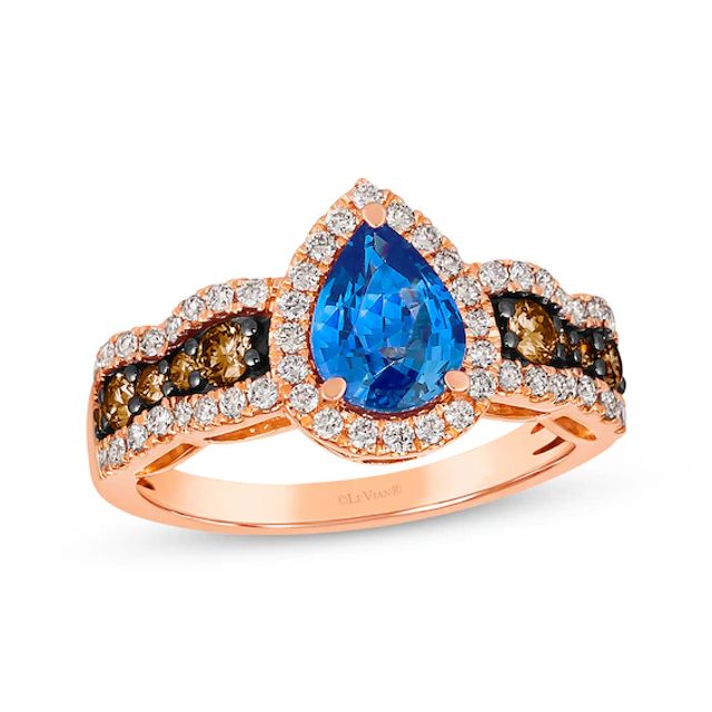 Le Vian Chocolate Waterfall Pear-Cut Sapphire Ring 3/4 ct tw Diamonds 14K Strawberry Gold