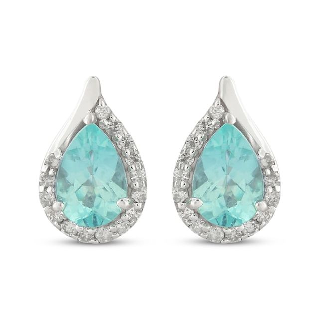 Pear-Shaped Coastal Blue Apatite & Round-Cut Diamond Earrings 1/8 ct tw Sterling Silver