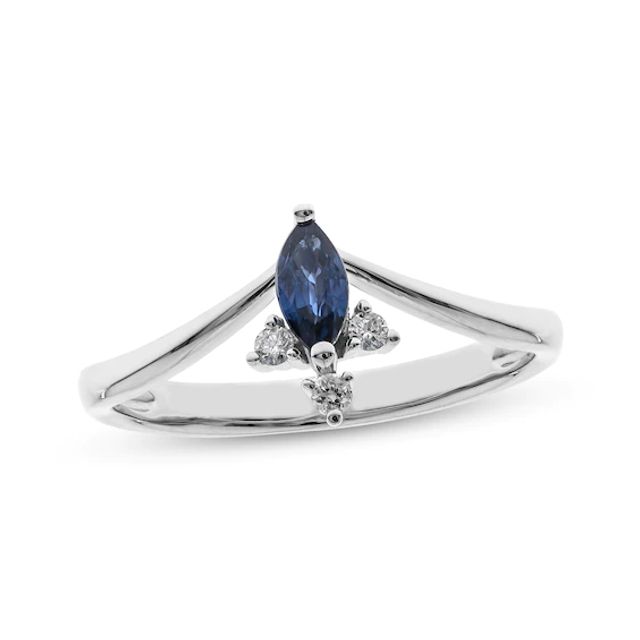 Marquise-Cut Blue Sapphire & Round-Cut Diamond Ring 1/20 ct tw 10K White Gold