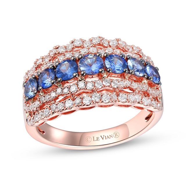 Le Vian Round-Cut Sapphire Ring 5/8 ct tw Diamonds 14K Strawberry Gold