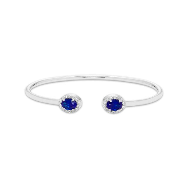 Oval-Cut Blue Lab-Created Sapphire & Round-Cut White Lab-Created Sapphire Cuff Bangle Bracelet Sterling Silver