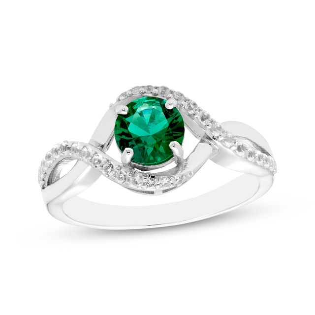 Round-Cut Lab-Created Emerald & White Lab-Created Sapphire Ring Sterling Silver