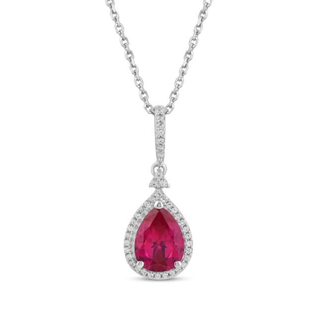 Pear-Shaped Lab-Created Ruby & Round-Cut White Lab-Created Sapphire Necklace Sterling Silver 18”