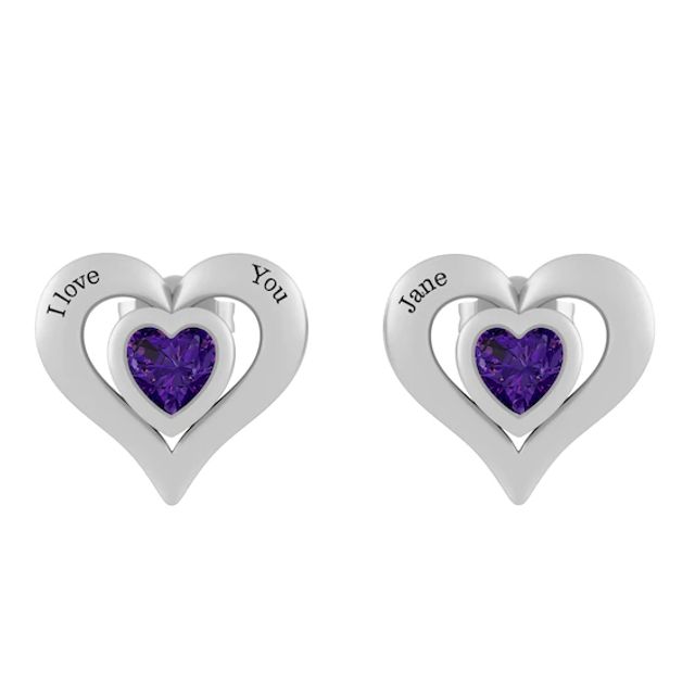 Birthstone Couple's Heart Earrings (1 Stone and 4 Lines)