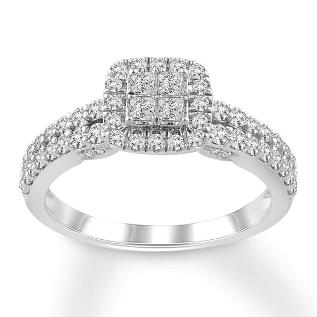 Diamond Engagement Ring 3/4 ct tw Princess & Round-cut 14K White Gold