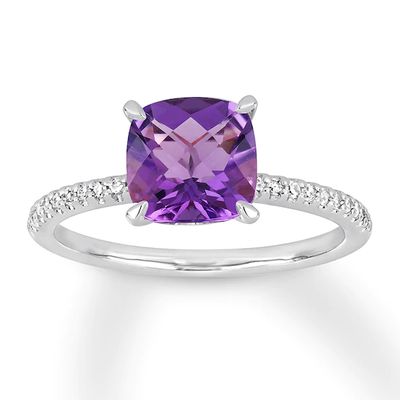 Cushion-cut Amethyst Engagement Ring 1/10 ct tw 14K White Gold