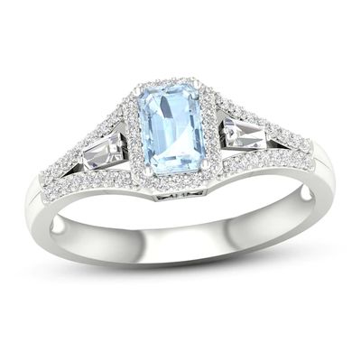 Diamond & Aquamarine Engagement Ring 1/4 ct tw Emerald