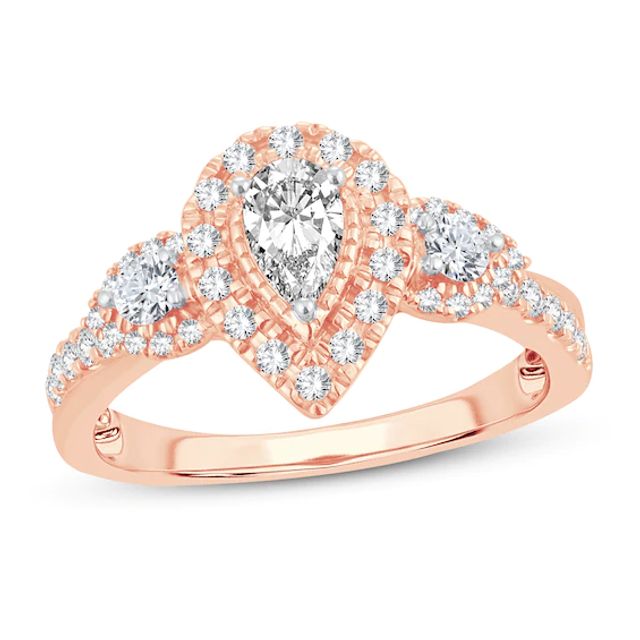 Memories Moments Magic Diamond Engagement Ring 7/8 ct tw Pear & Round-Cut 14K Rose Gold