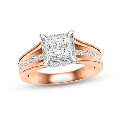 Kay Multi-Diamond Engagement Ring 3/4 ct tw Princess & Round-cut 14K Rose Gold
