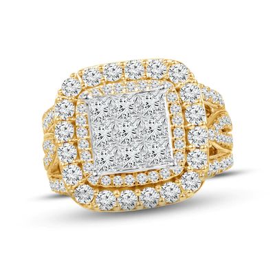 Multi-Diamond Engagement Ring 3 ct tw Princess & Round-cut 14K Yellow Gold