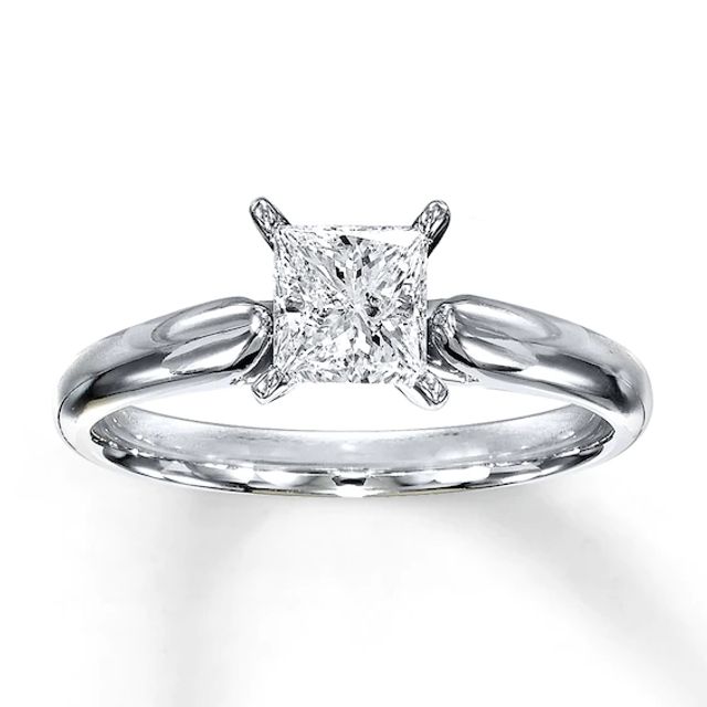 Diamond Solitaire Ring 3/4 carat Princess-cut 14K White Gold (K/I2)