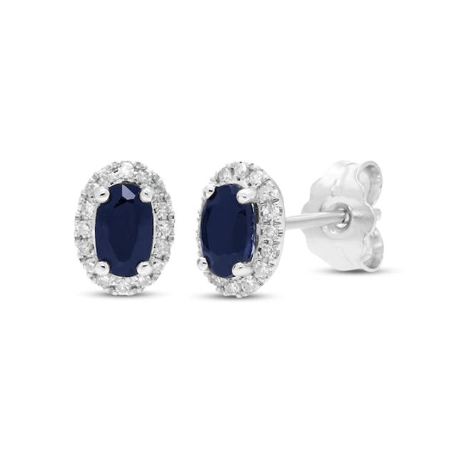 Kay Blue Sapphire & Diamond Earrings 1/10 ct tw Round-cut 10K White Gold