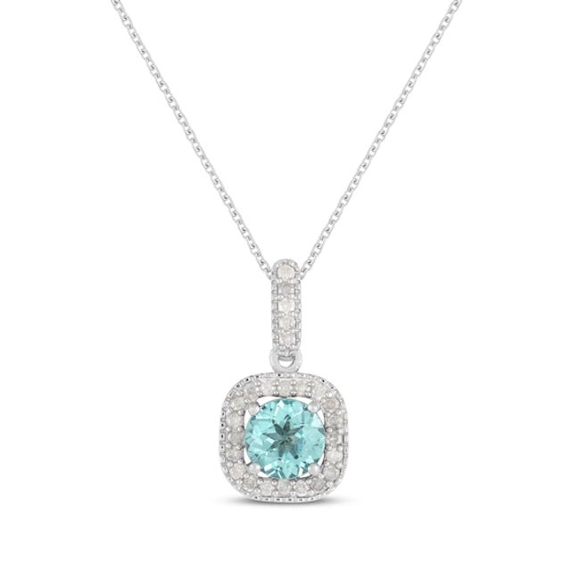 Kay Round-Cut Coastal Blue Apatite & Diamond Necklace 1/10 ct tw Sterling Silver 18”