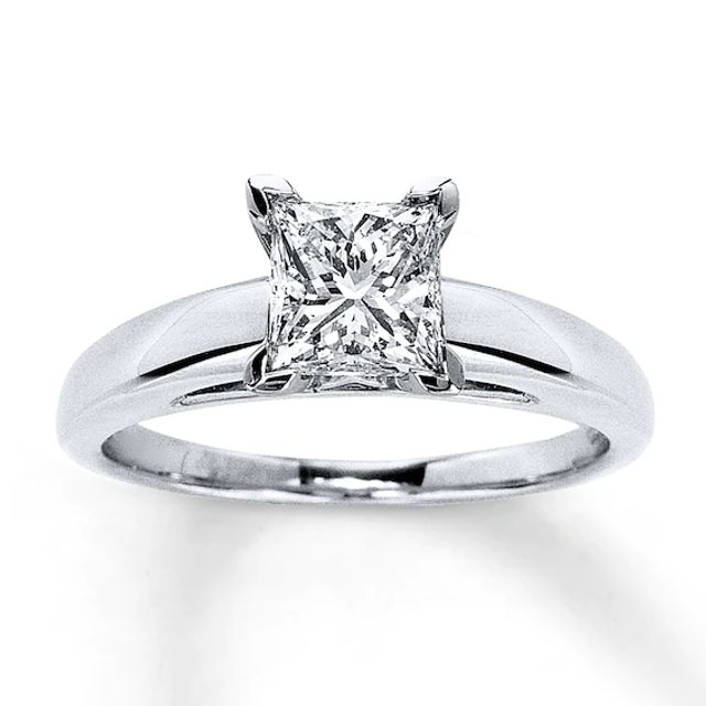 Certified Diamond Ring 1-1/4 carats Princess-cut 14K White Gold (I/I2)