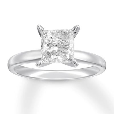 Certified Diamond Solitaire 2 ct Princess-cut 14K White Gold (I/I2)