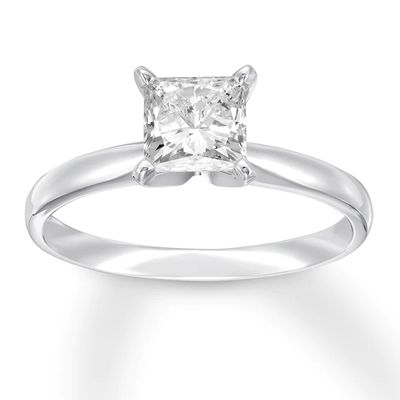 Certified Diamond Solitaire 1 ct Princess-cut 14K White Gold (I/I1)
