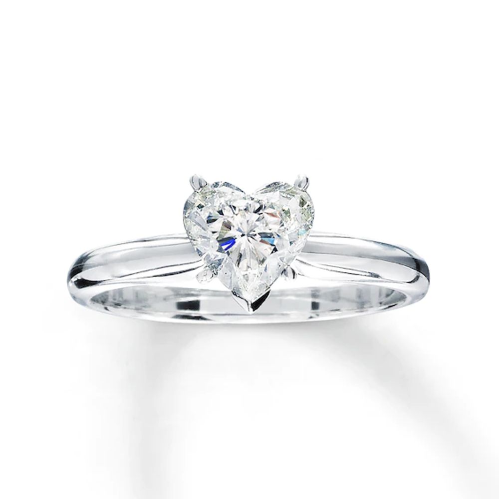Diamond Solitaire Ring 1 carat Heart-shaped 14K White Gold (I/I2)