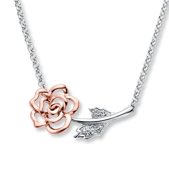 Rose Necklace Diamond Accents Sterling Silver & 10K Rose Gold