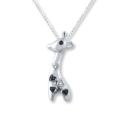 Giraffe Necklace Black & White Diamonds Sterling Silver