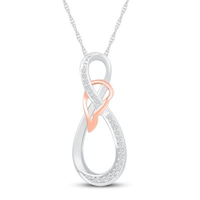 Infinity Necklace 1/15 ct tw Diamonds Sterling Silver & 10K Rose Gold