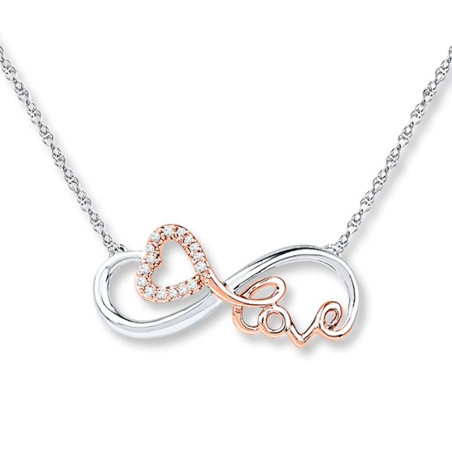 Infinity Heart Diamond Necklace Sterling Silver & 10K Rose Gold