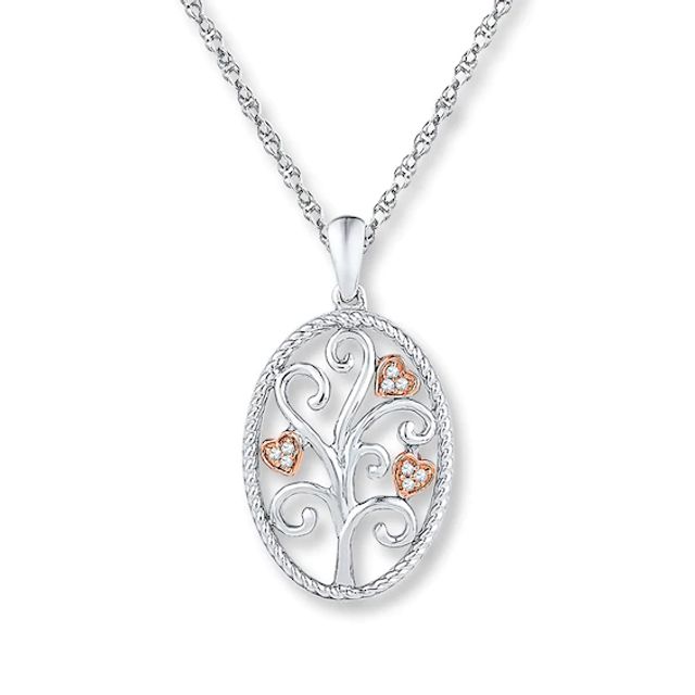 Heart Tree Necklace 1/20 cttw Diamonds Sterling Silver & 10K Rose Gold