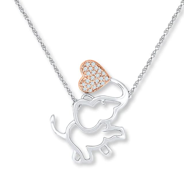 Elephant Necklace 1/15 ct tw Diamonds Sterling Silver & 10K Rose Gold