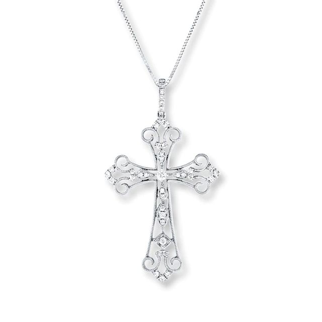 Diamond Cross Necklace 1/8 ct tw Round-cut 10K Rose Gold | Kay