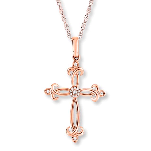 Cross Necklace 1/15 ct tw Diamonds 10K Rose Gold