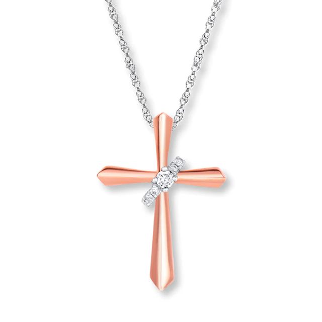 Kay Diamond Cross Necklace 1/2 ct tw Round & Baguette 10K White Gold 17