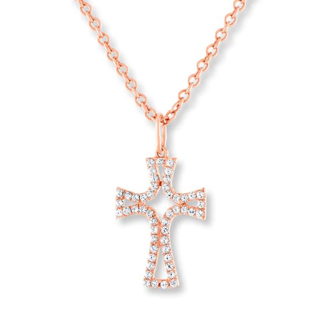 Diamond Cross Necklace 1/6 Carat tw 10K Rose Gold 18"