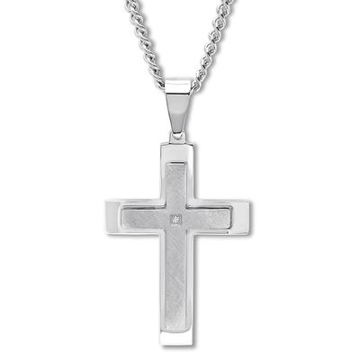 Kay Men's Cross Necklace Diamond Accent Stainless Steel 24" Length