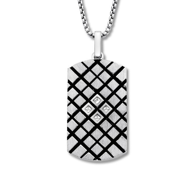 Men's Dog Tag Necklace 1/5 ct tw Diamonds Sterling Silver 18"