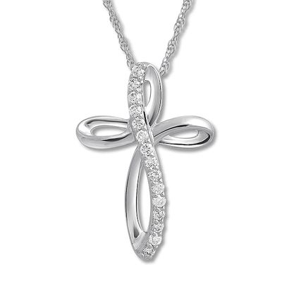 Kay Diamond Cross Necklace 1/10 ct tw Round-cut 10K White Gold 18"