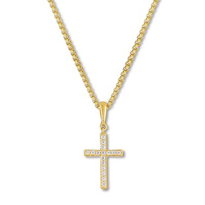 Kay Diamond Cross Necklace 1/15 ct tw Round-cut 10K Yellow Gold