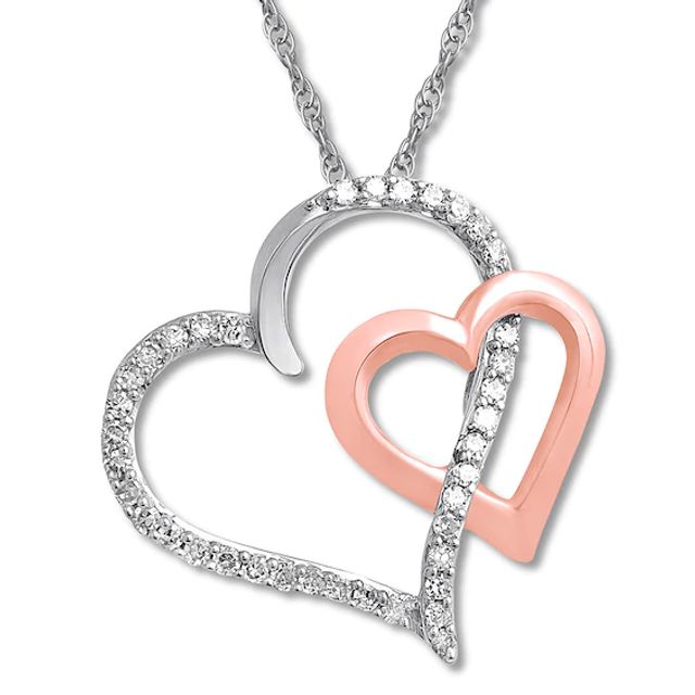 Diamond Heart Necklace 1/10 ct tw Round-cut 10K Two-Tone Gold 18"