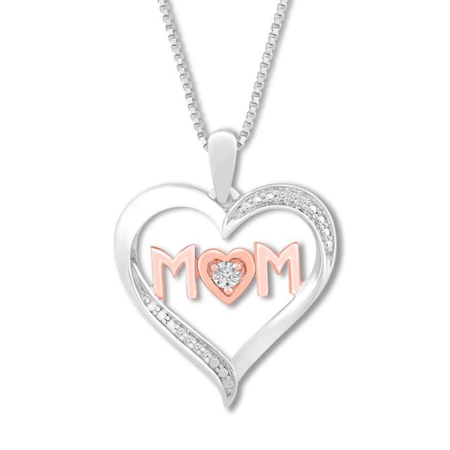Kay Diamond Mom Heart Necklace Sterling Silver & 10K Rose Gold 18"