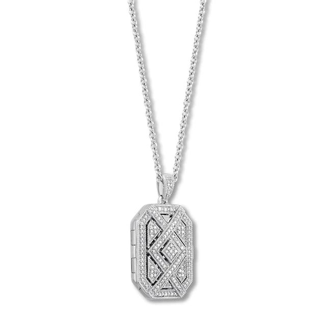 Diamond Locket Necklace 1/4 ct tw Round-cut Sterling Silver 18"