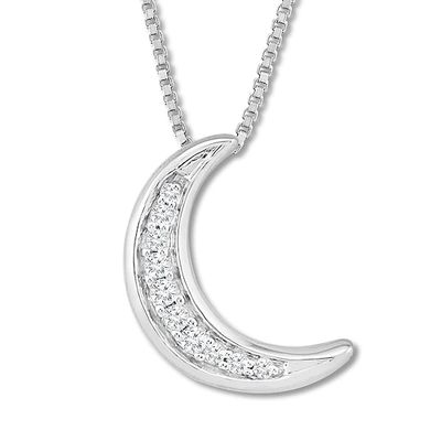 Crescent Moon Necklace 1/20 ct tw Diamonds Sterling Silver 18"